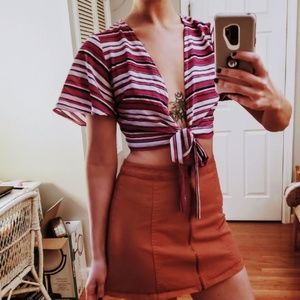 Tie front deep V crop top